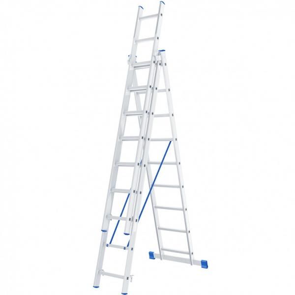 Лестница, 3 х 9 ступеней, алюминиевая, трехсекционная  СИБРТЕХ картинка