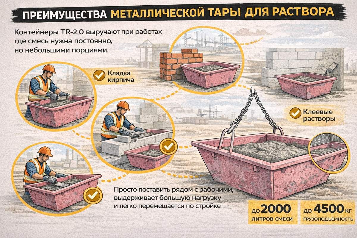 инфографика по использованию тары для раствора
