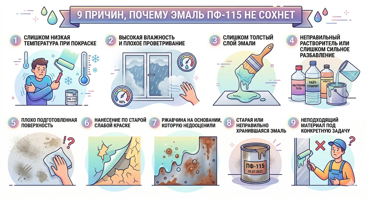 почему не сохнет эмаль ПФ 115 - причины