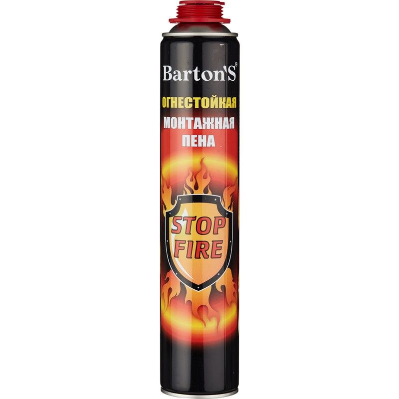 Пена монтажная BARTON'S STOP FIRE огнестойкая проффесиональная, 880/1000 мл, 16 шт/уп