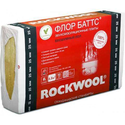 Теплоизоляция ROCKWOOL Флор Баттс 1000*600*25мм (уп-8 шт;8 м2; 0,12 м3)