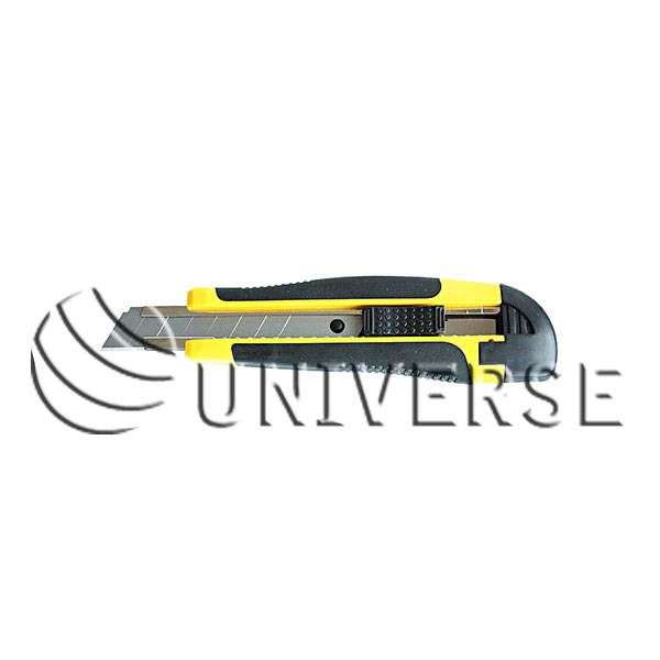 Нож малярный UNIVERSE 18 мм , с мет.направляющей, авто фиксация,резино-пластиковый корпус (240 шт/к) картинка