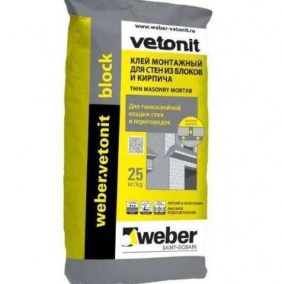 Клей WEBER VETONIT Блок серый, для кирпичей и блоков (25кг)  фото
