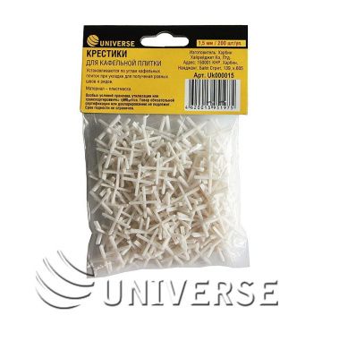 Крестики для кафельной плитки 1,5 мм. (200 шт. в упаковке) UNIVERSE ( 100 шт/кор,200шт/упак) цена