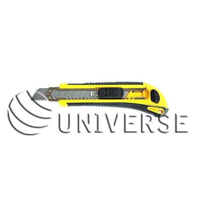 Нож малярный UNIVERSE 18 мм, с мет.напр., авто фиксация, прорезин.корпус, автомат 3лезв. (96шт/кор) фото